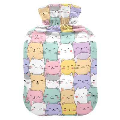 1 L Hot Water Bottle Cats Cute Hot Water Bottle with Cover Soft Velvet Leak Proof Screw Plug Best for Winter Sports Outdoors