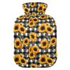 1 L Hot Water Bottle Sunflower Black and White Plaid Hot Water Bottle with Cover Soft Velvet Leak Proof Screw Plug Best for Winter Sports Outdoors view 1
