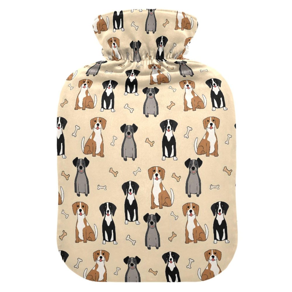 1 L Hot Water Bottle Dog Bones Hot Water Bottle with Cover Soft Velvet Leak Proof Screw Plug Best for Winter Sports Outdoors