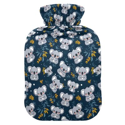 1 L Hot Water Bottle Cute Koala Leaf Hot Water Bottle with Cover Soft Velvet Leak Proof Screw Plug Best for Winter Sports Outdoors