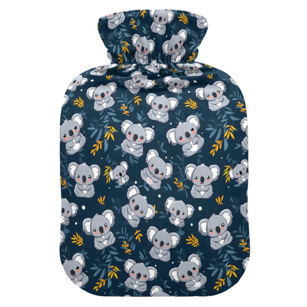 1 L Hot Water Bottle Cute Koala Leaf Hot Water Bottle with Cover Soft Velvet Leak Proof Screw Plug Best for Winter Sports Outdoors