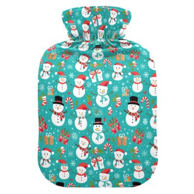 1 L Hot Water Bottle Christmas Snowmen Hot Water Bottle with Cover Soft Velvet Leak Proof Screw Plug Best for Winter Sports Outdoors