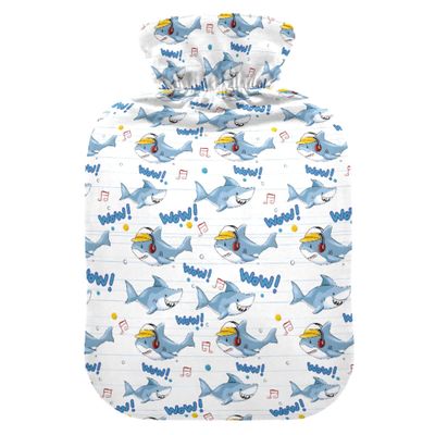 2 L Hot Water Bottle Blue Shark Hot Water Bottle with Cover Soft Velvet Leak Proof Screw Plug Best for Winter Sports Outdoors