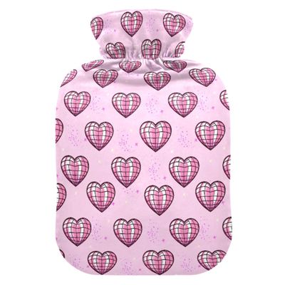 1 L Hot Water Bottle Checkered Heart Hot Water Bottle with Cover Soft Velvet Leak Proof Screw Plug Best for Winter Sports Outdoors
