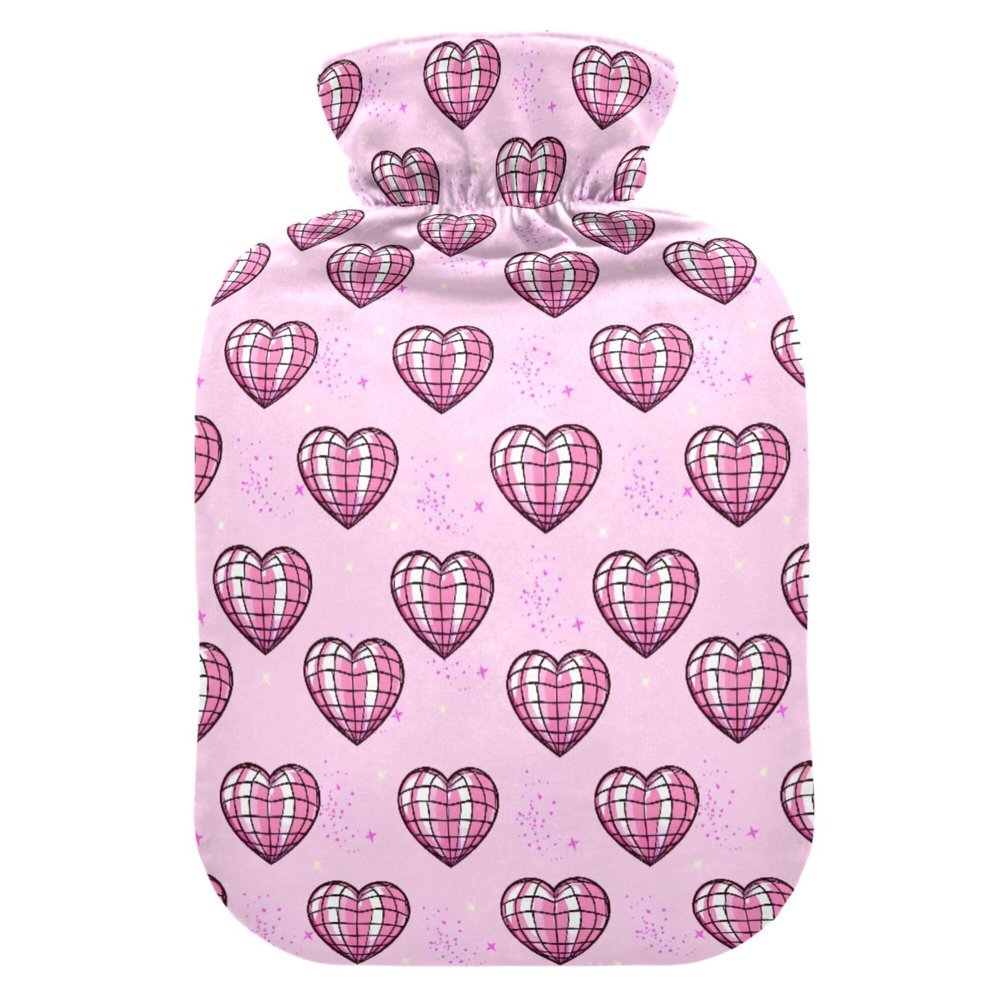 1 L Hot Water Bottle Checkered Heart Hot Water Bottle with Cover Soft Velvet Leak Proof Screw Plug Best for Winter Sports Outdoors