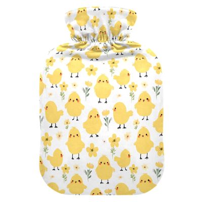 1 L Hot Water Bottle Chick Flowers Hot Water Bottle with Cover Soft Velvet Leak Proof Screw Plug Best for Winter Sports Outdoors