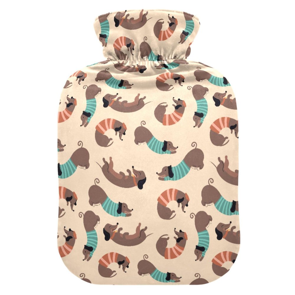 1 L Hot Water Bottle Cute Dachshund Hot Water Bottle with Cover Soft Velvet Leak Proof Screw Plug Best for Winter Sports Outdoors