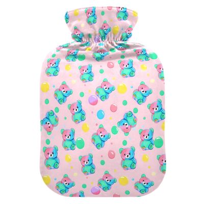 1 L Hot Water Bottle Cute Teddy Bear Hot Water Bottle with Cover Soft Velvet Leak Proof Screw Plug Best for Winter Sports Outdoors