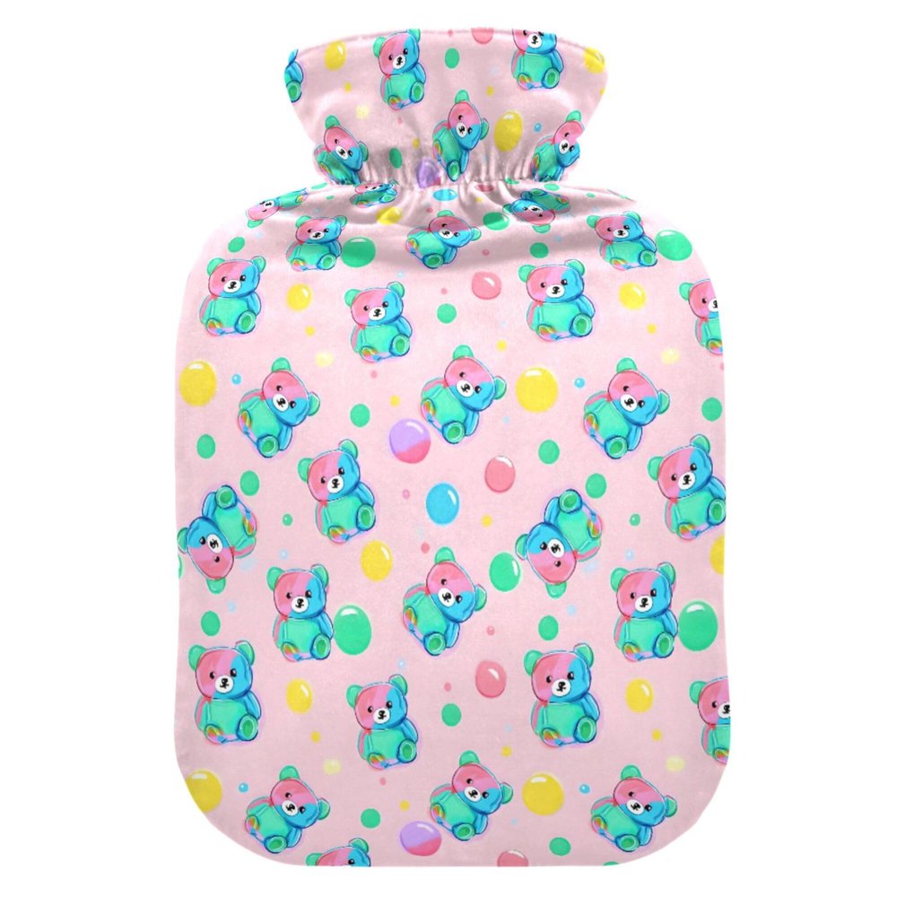 1 L Hot Water Bottle Cute Teddy Bear Hot Water Bottle with Cover Soft Velvet Leak Proof Screw Plug Best for Winter Sports Outdoors