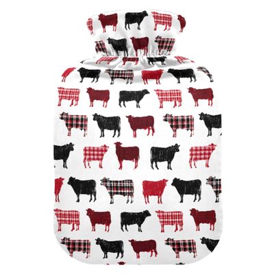 1 L Hot Water Bottle Cow Plaid Hot Water Bottle with Cover Soft Velvet Leak Proof Screw Plug Best for Winter Sports Outdoors