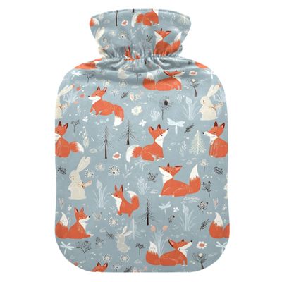 1 L Hot Water Bottle Fox Hot Water Bottle with Cover Soft Velvet Leak Proof Screw Plug Best for Winter Sports Outdoors