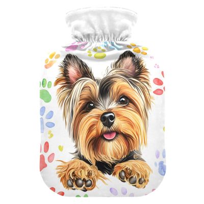1 L Hot Water Bottle Schnauzer Paw Prints Hot Water Bottle with Cover Soft Velvet Leak Proof Screw Plug Best for Winter Sports Outdoors