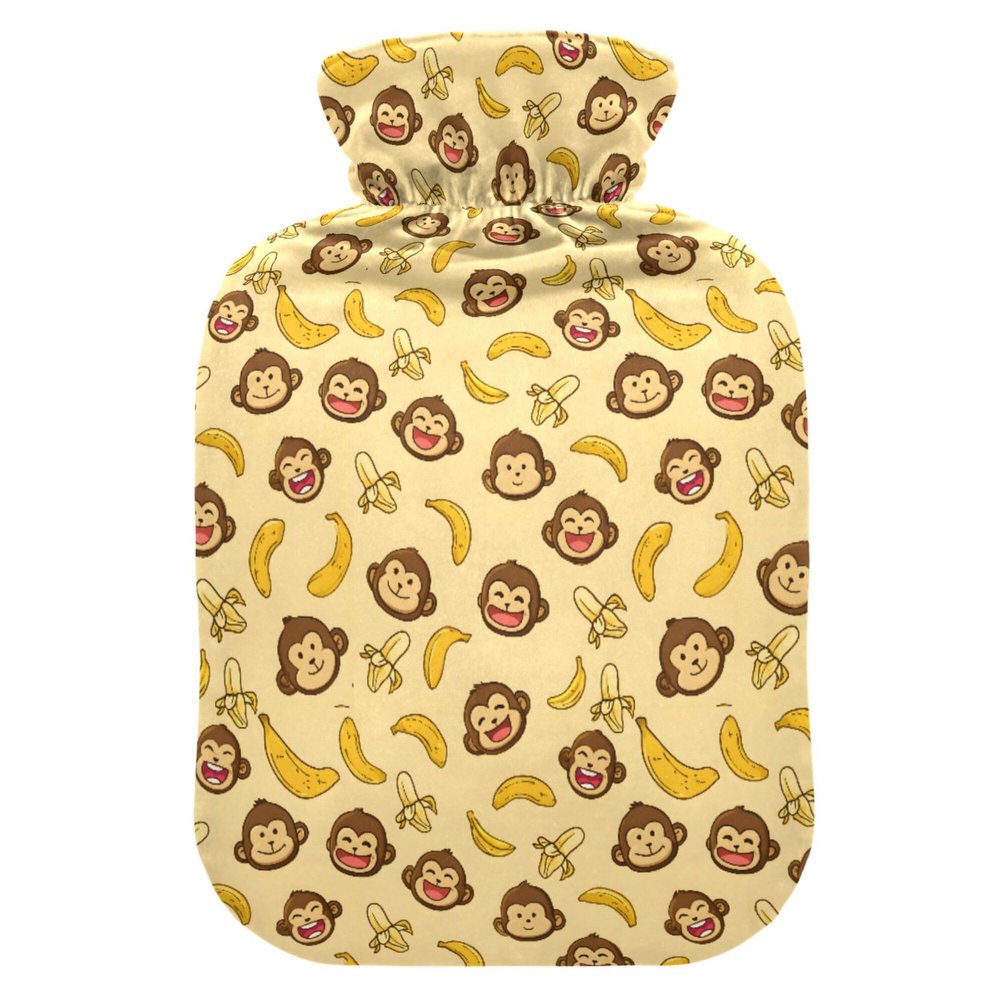1 L Hot Water Bottle Cute Monkey Hot Water Bottle with Cover Soft Velvet Leak Proof Screw Plug Best for Winter Sports Outdoors