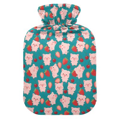 1 L Hot Water Bottle Strawberry Piggy Hot Water Bottle with Cover Soft Velvet Leak Proof Screw Plug Best for Winter Sports Outdoors