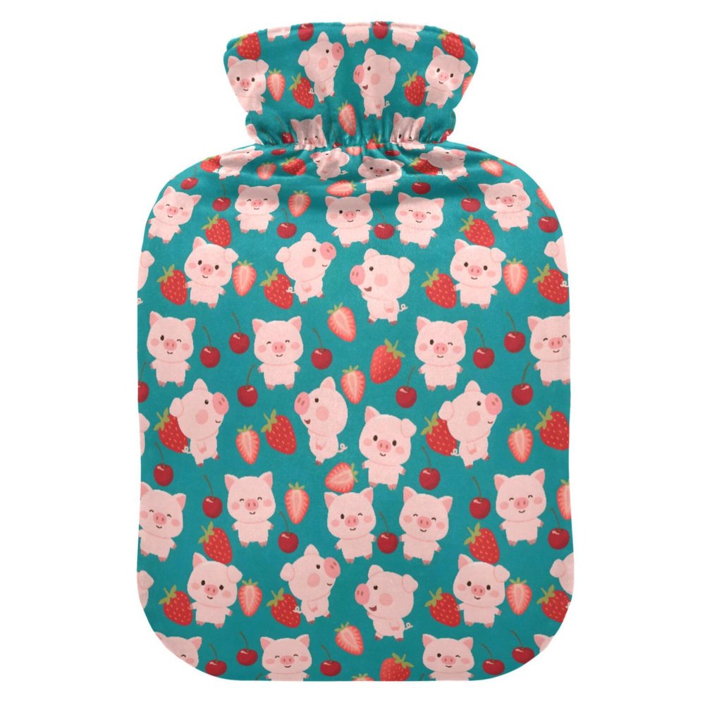1 L Hot Water Bottle Strawberry Piggy Hot Water Bottle with Cover Soft Velvet Leak Proof Screw Plug Best for Winter Sports Outdoors