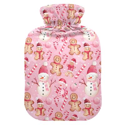 1 L Hot Water Bottle Gingerbread Man Candy Snowman Hot Water Bottle with Cover Soft Velvet Leak Proof Screw Plug Best for Winter Sports Outdoors