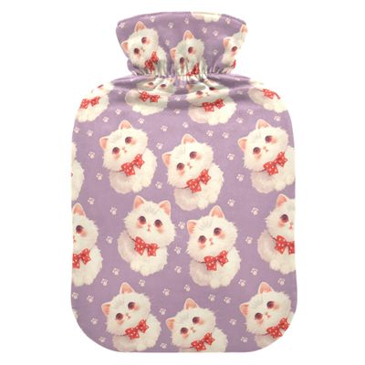 2 L Hot Water Bottle Cat with A Red Polka Dot Bow Hot Water Bottle with Cover Soft Velvet Leak Proof Screw Plug Best for Winter Sports Outdoors