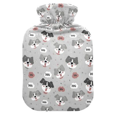 2 L Hot Water Bottle Cute Gray Dog Hot Water Bottle with Cover Soft Velvet Leak Proof Screw Plug Best for Winter Sports Outdoors