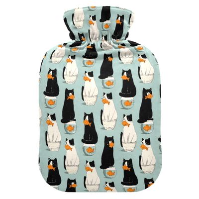 1 L Hot Water Bottle Fish Cat Hot Water Bottle with Cover Soft Velvet Leak Proof Screw Plug Best for Winter Sports Outdoors