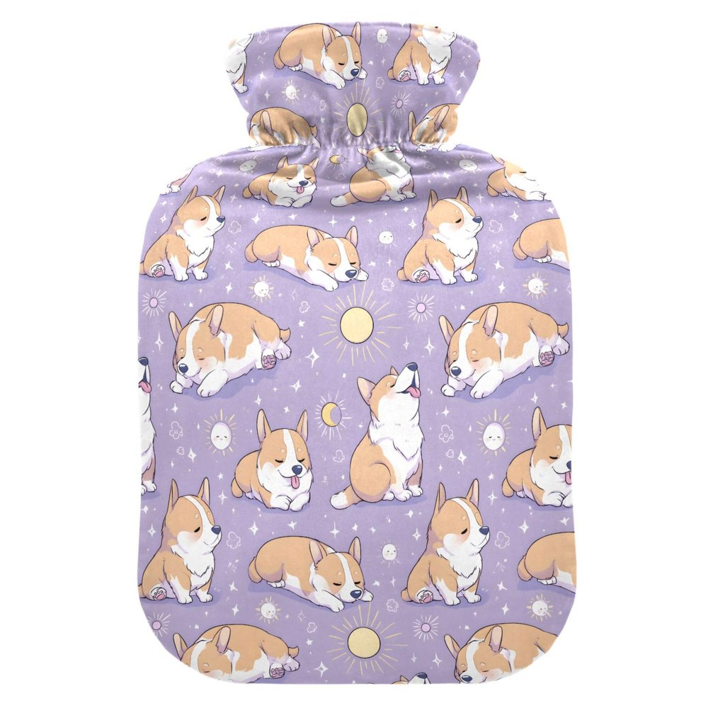 2 L Hot Water Bottle Cute Puppy Hot Water Bottle with Cover Soft Velvet Leak Proof Screw Plug Best for Winter Sports Outdoors