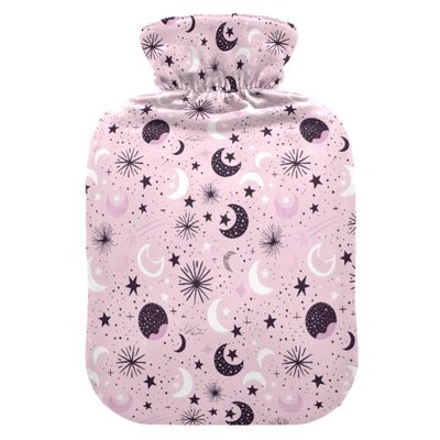 1 L Hot Water Bottle Crescent Star Hot Water Bottle with Cover Soft Velvet Leak Proof Screw Plug Best for Winter Sports Outdoors