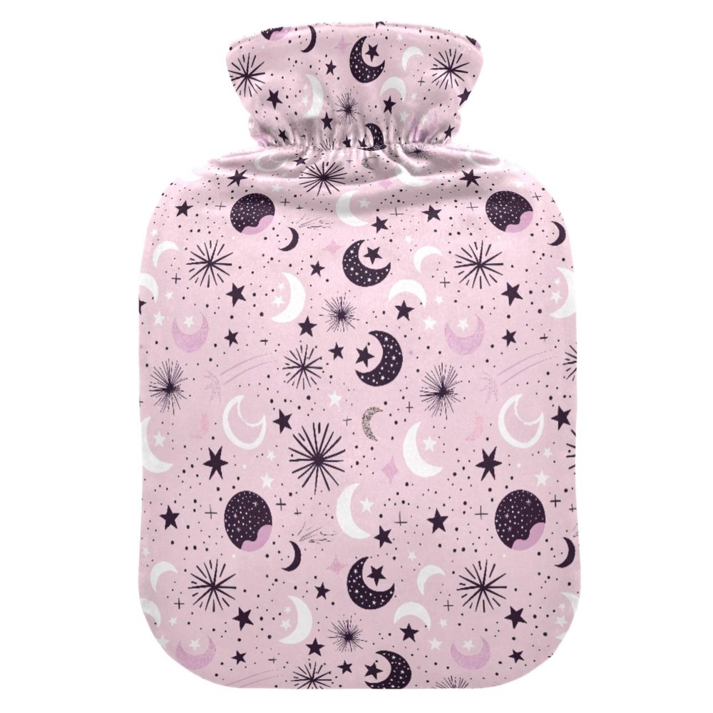 1 L Hot Water Bottle Crescent Star Hot Water Bottle with Cover Soft Velvet Leak Proof Screw Plug Best for Winter Sports Outdoors