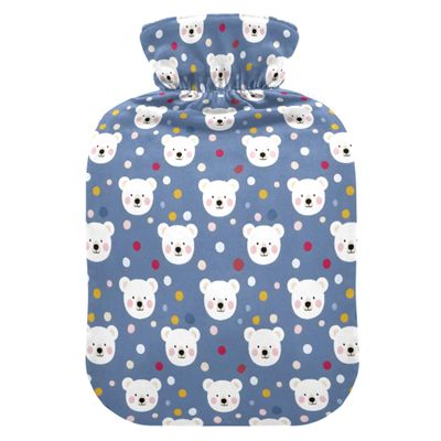 1 L Hot Water Bottle Bear Dot Hot Water Bottle with Cover Soft Velvet Leak Proof Screw Plug Best for Winter Sports Outdoors
