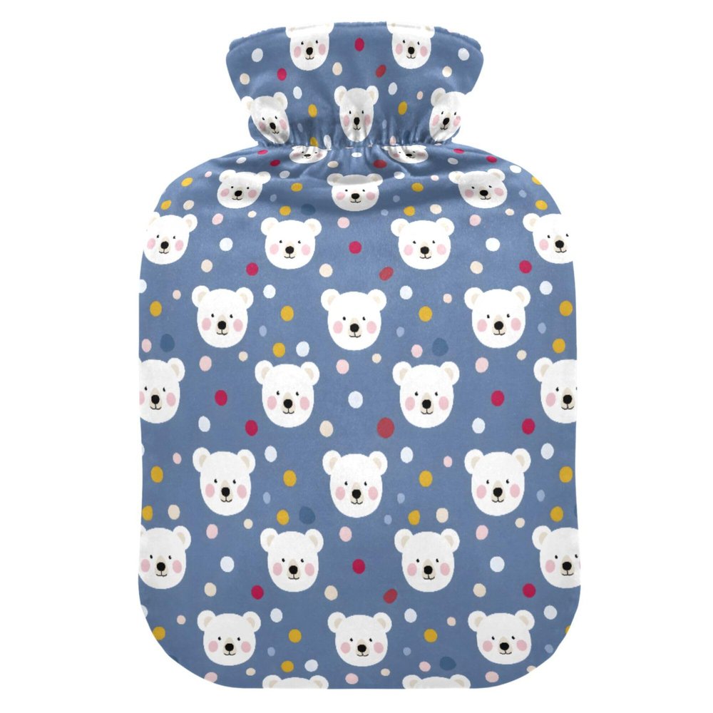 1 L Hot Water Bottle Bear Dot Hot Water Bottle with Cover Soft Velvet Leak Proof Screw Plug Best for Winter Sports Outdoors
