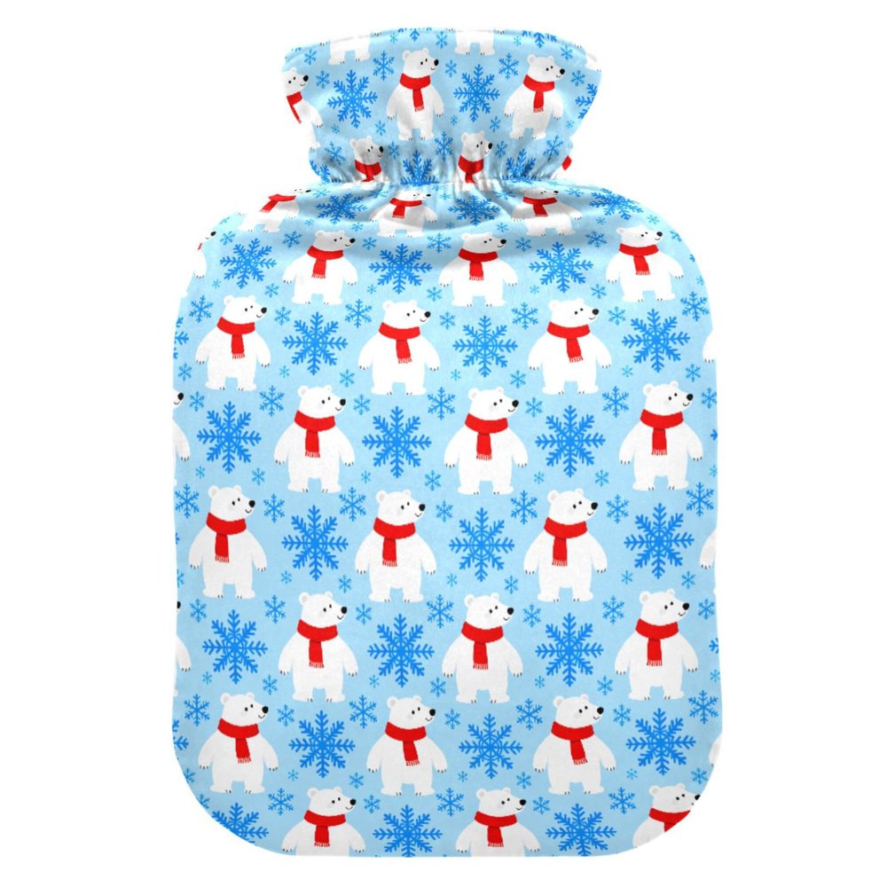 1 L Hot Water Bottle White Bear Hot Water Bottle with Cover Soft Velvet Leak Proof Screw Plug Best for Winter Sports Outdoors