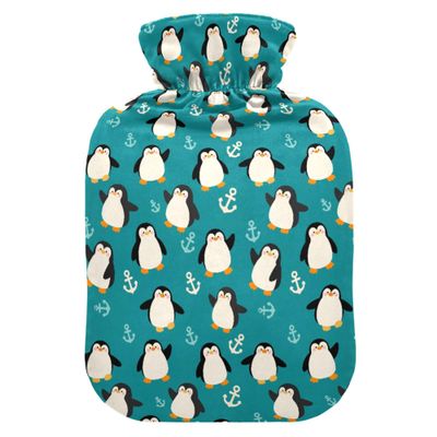 1 L Hot Water Bottle Cartoon Penguin and Anchor Hot Water Bottle with Cover Soft Velvet Leak Proof Screw Plug Best for Winter Sports Outdoors