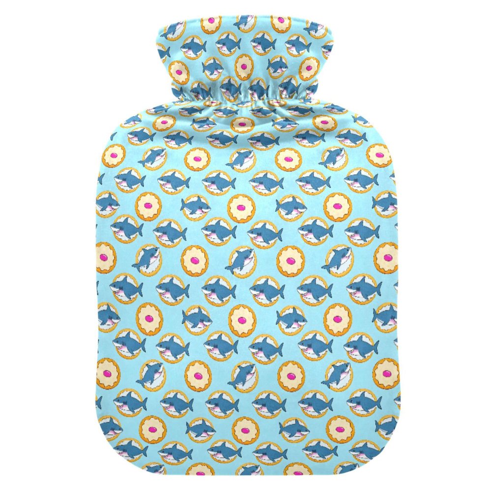 1 L Hot Water Bottle Shark Cracker Hot Water Bottle with Cover Soft Velvet Leak Proof Screw Plug Best for Winter Sports Outdoors