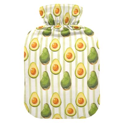 1 L Hot Water Bottle Cartoon Avocado Lines Hot Water Bottle with Cover Soft Velvet Leak Proof Screw Plug Best for Winter Sports Outdoors