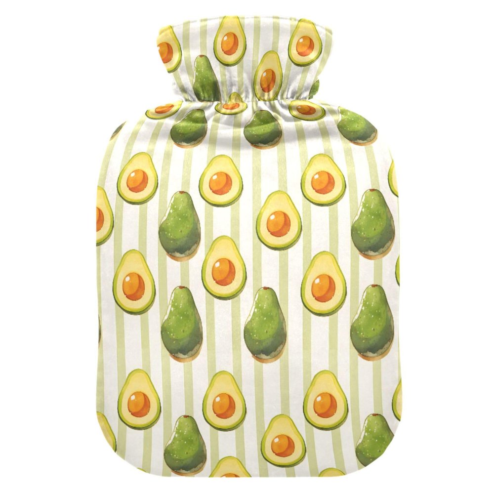 1 L Hot Water Bottle Cartoon Avocado Lines Hot Water Bottle with Cover Soft Velvet Leak Proof Screw Plug Best for Winter Sports Outdoors