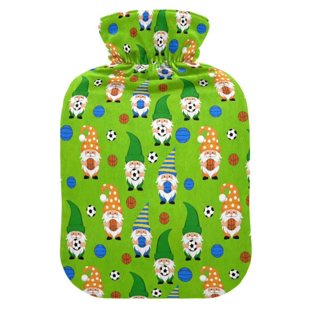 1 L Hot Water Bottle Dwarf Ball Hot Water Bottle with Cover Soft Velvet Leak Proof Screw Plug Best for Winter Sports Outdoors