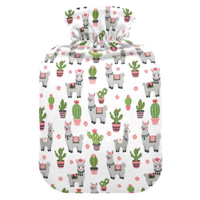 1 L Hot Water Bottle Alpaca Cactus Hot Water Bottle with Cover Soft Velvet Leak Proof Screw Plug Best for Winter Sports Outdoors