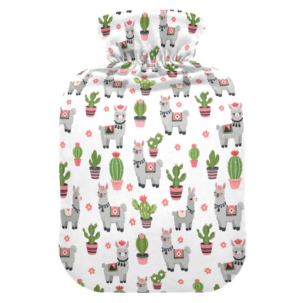 1 L Hot Water Bottle Alpaca Cactus Hot Water Bottle with Cover Soft Velvet Leak Proof Screw Plug Best for Winter Sports Outdoors