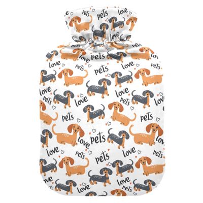 1 L Hot Water Bottle Dachshund Hot Water Bottle with Cover Soft Velvet Leak Proof Screw Plug Best for Winter Sports Outdoors