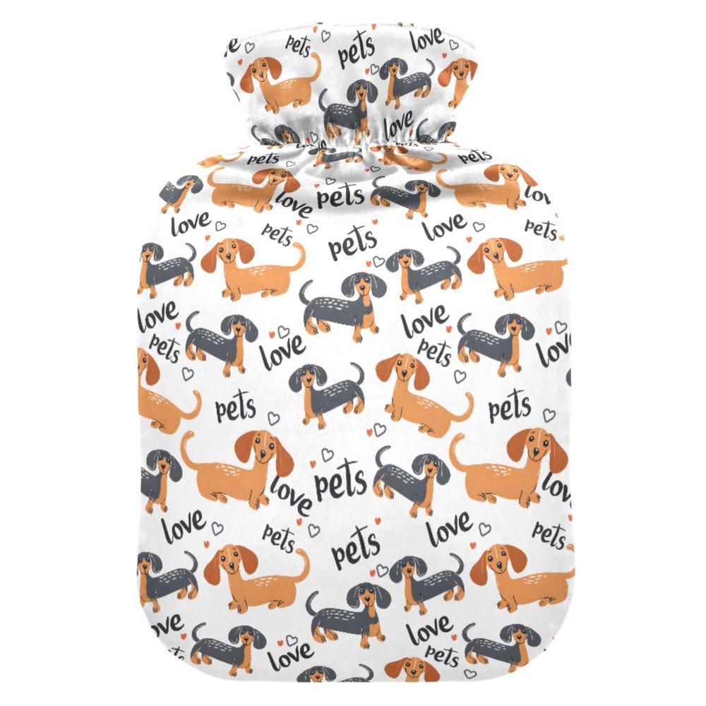 1 L Hot Water Bottle Dachshund Hot Water Bottle with Cover Soft Velvet Leak Proof Screw Plug Best for Winter Sports Outdoors