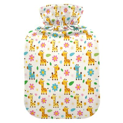 1 L Hot Water Bottle Giraffe Cute Flowers Hot Water Bottle with Cover Soft Velvet Leak Proof Screw Plug Best for Winter Sports Outdoors