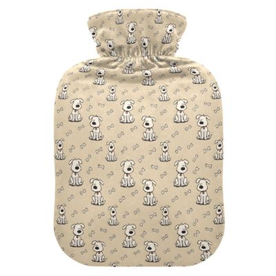 1 L Hot Water Bottle White Dog Bone Hot Water Bottle with Cover Soft Velvet Leak Proof Screw Plug Best for Winter Sports Outdoors