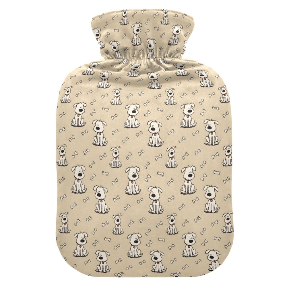 1 L Hot Water Bottle White Dog Bone Hot Water Bottle with Cover Soft Velvet Leak Proof Screw Plug Best for Winter Sports Outdoors