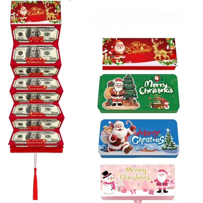 4-piece Santa Claus card with 10 slots each, red envelope, Christmas surprise party saving box.