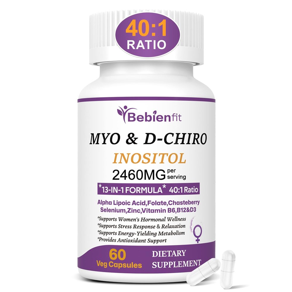 Bebien fit 13-in-1 Myo Inositol & D-Chiro Inositol for Women,2460mg-40:1 Ratio Supplement Plus Alpha Lipoic Acid/Folate/Vitex/Magnesium,60 Vegan Capsules