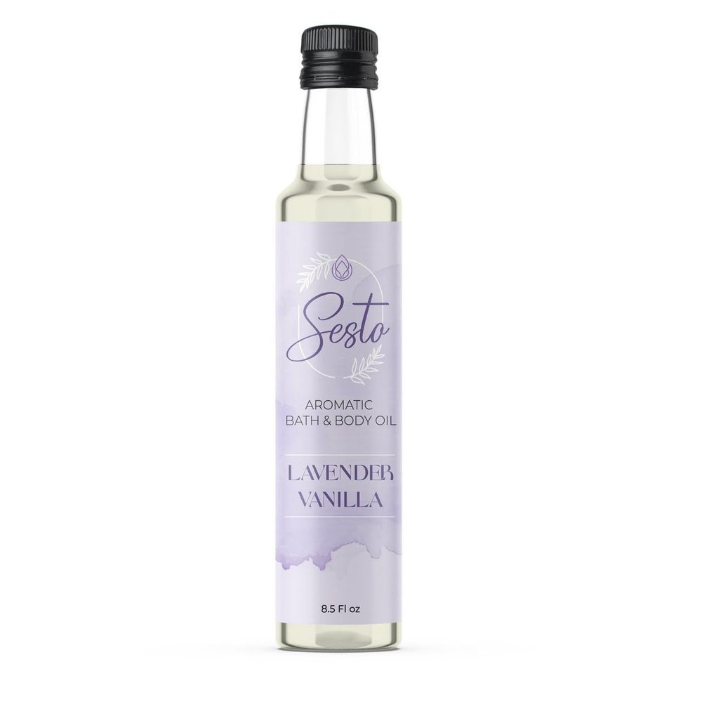 The Midwest Sea Salt Company - Sesto Aromatic Bath & Massage Oil - Lavender Vanilla - 8.5oz, with Label