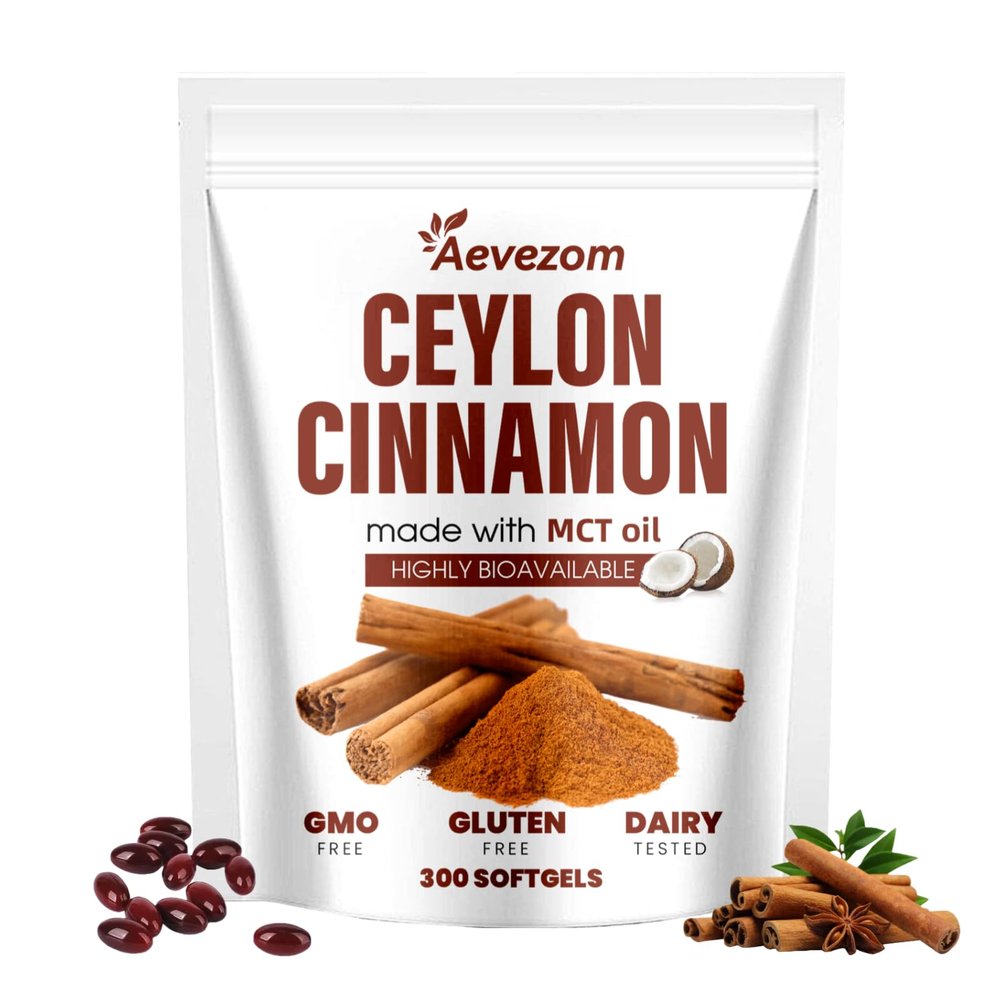 Aevezom Ceylon Cinnamon Softgels with MCT Oil | Soft Gel 7200mg | Herbal Extract | Non-GMO, Gluten Free | 300 Softgels (1)