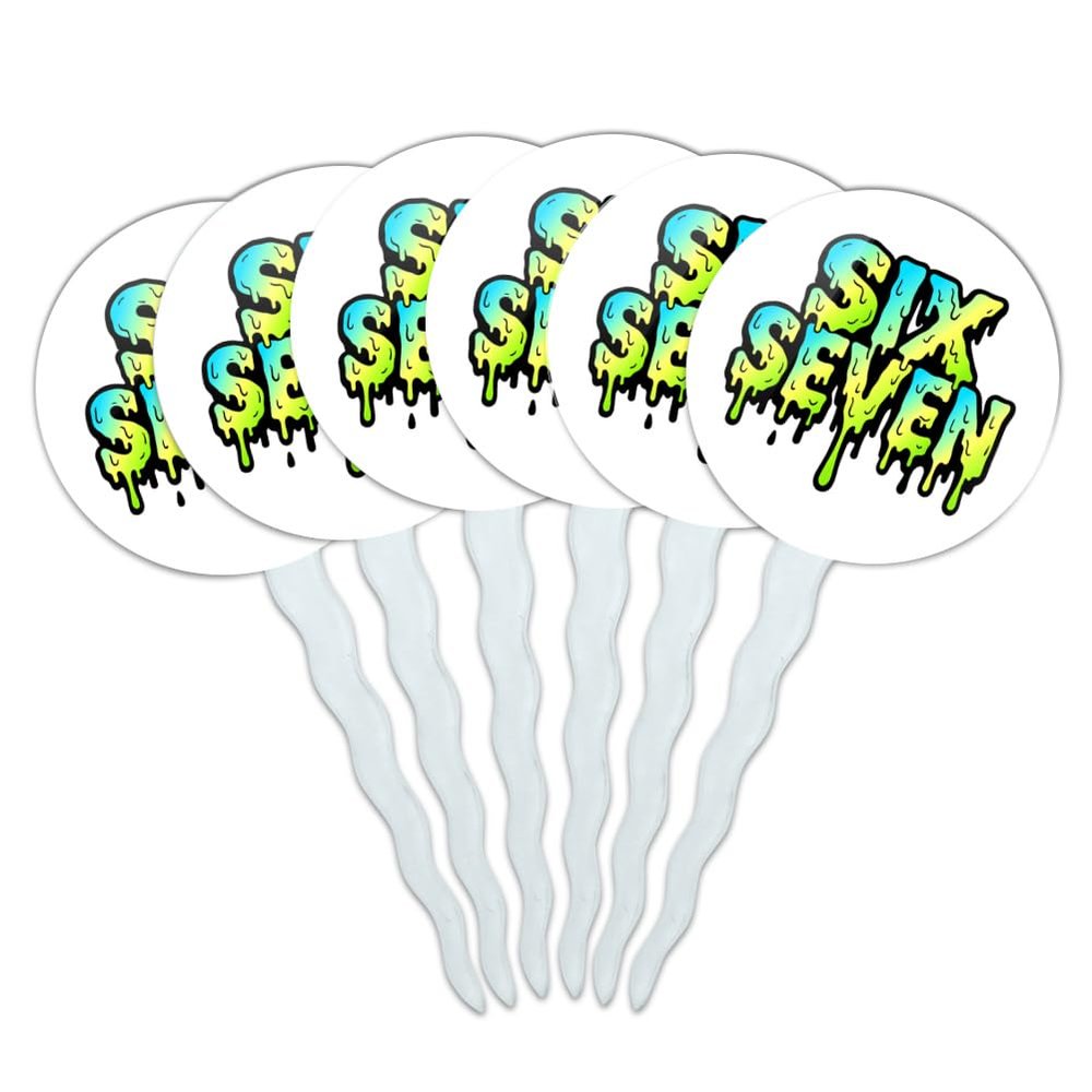 Graphics & More 6-7 Meme Dripping Text Cupcake Picks Toppers Decoration Set of 6