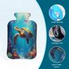 Hot Water Bottle with Cover 2 Liter, Jellyfish Sea Turtles Corals Ocean Coast Fish Rubber Hot Water Bag for Pain Relief Headaches Cramps and Winter Warmth view 3