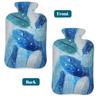 Hot Water Bottle with Cover 2 Liter, Watercolor Blue Feather Rubber Hot Water Bag for Pain Relief Headaches Cramps and Winter Warmth view 4