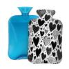 Hot Water Bottle with Cover 2 Liter, Black and White Hearts Rubber Hot Water Bag for Pain Relief Headaches Cramps and Winter Warmth view 1