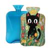 Hot Water Bottle with Cover 2 Liter, Cute Black Cat in Colorful Flowers Rubber Hot Water Bag for Pain Relief Headaches Cramps and Winter Warmth view 1